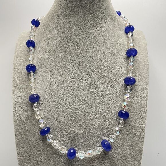 Earthmind Blue India Gemstone White AB Glass Beaded Necklace Statement Boho - Picture 1 of 7